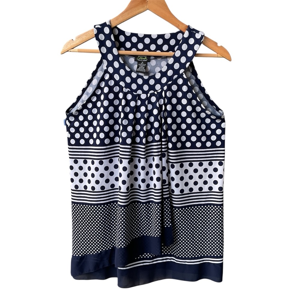 shannon Ford Blouse Top Blue Polka Dot Preppy Business Cocktail Academia consign